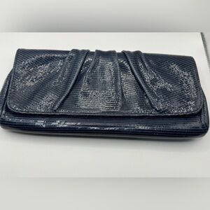 Lauren Merkin embossed Leather Clutch Handbag blue